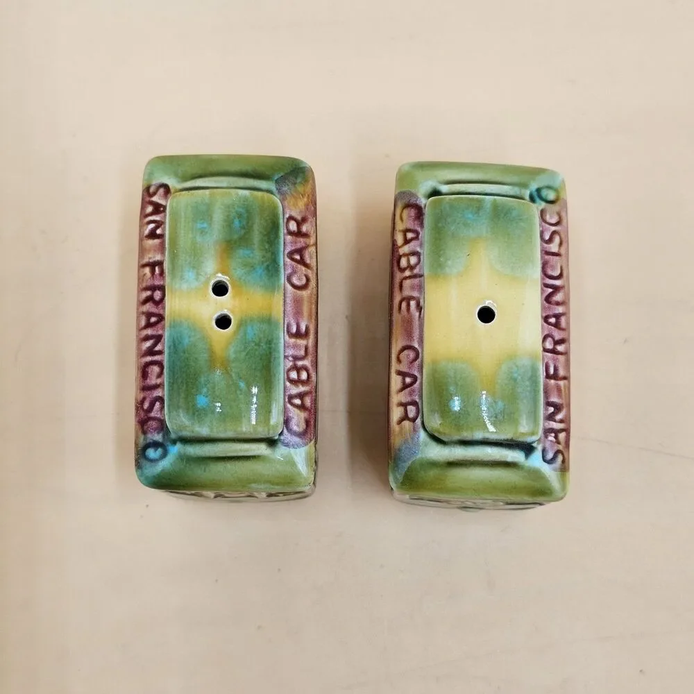 Vintage San Francisco Cable Street Car Salt & Pepper Shakers Ceramic Japan 2